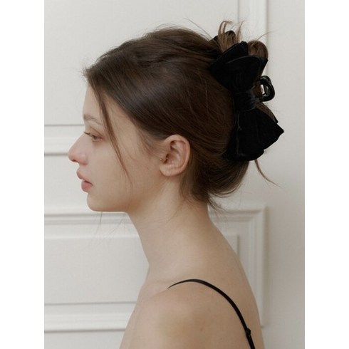 velvet double black ribbon hair claw