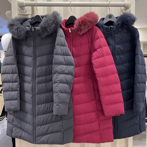 [동아강북점] PAT 피에이티 보온소재 고급스러운 겨울 여성 폭스퍼 탈착 스트레치 구스다운 패딩 점퍼 그레이/체리/다크네이비