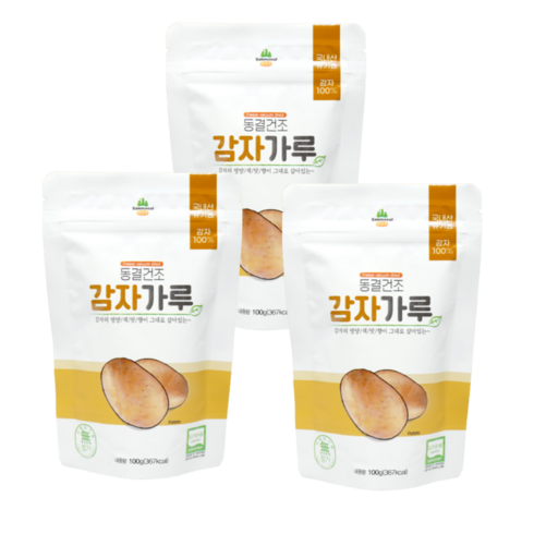 감자가루 동결건조 유기농 국산 감자 분말 300g (100g*3) 열무상회 감자전 스프, 3개, 100g