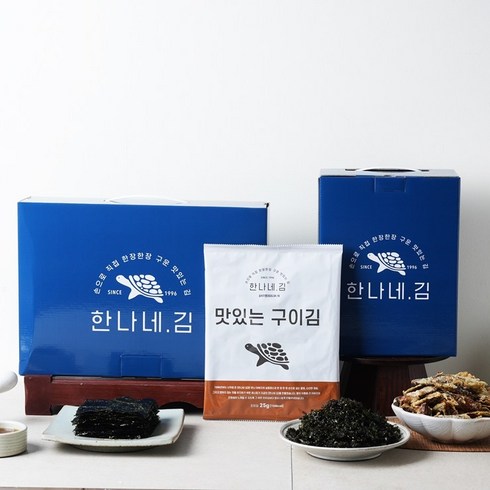 한나네김 - (김 선물세트) 즉석 구이 시장 맥반석 수제 들기름 맛있는 구운 파래 조미김, A선물포장(맛있는구이김X12봉)