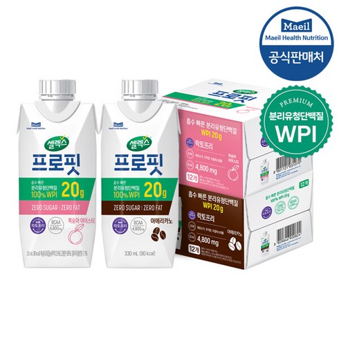 셀렉스프로핏 - [본사직영]셀렉스 프로핏 웨이프로틴 드링크 복숭아+아메리카노 [330ml x 총 24팩], 단일속성, 330ml, 24개