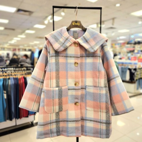 [신디키즈]논현점**세일러 카라로 핏과 보온을 동시에!! 클래식한 느낌의 단정한 코트!! 누빔 안감으로 따뜻한 체크코트 CIJC23D01