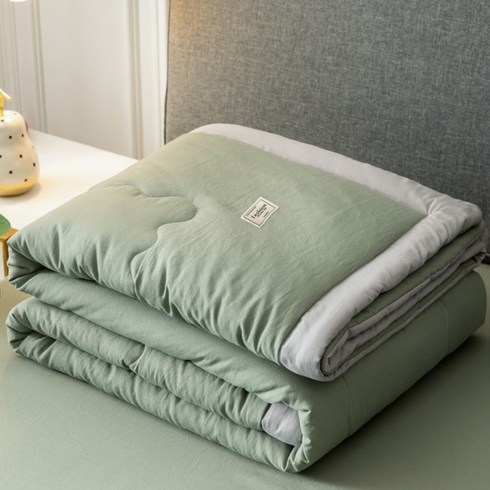 가벼운 봄이불 간절기 퀼팅 차렵이불 스프레드 심플 무지 모던, 200x230cm【에어컨 이불세탁 가능 면세탁기, 어스그린 물세탁 가능 - 물세탁 가능한 면원단 피