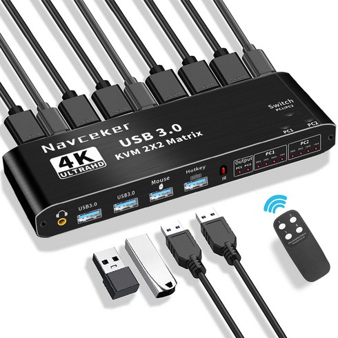 Navceker 4K 60Hz 2x2 2:2 HDMI USB 3.0 KVM 매트릭스 스위치, ZY-AK3-1