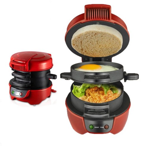 BLOWFISHFUGU 햄버거메이커 가정용 미니샌드위치메이커 와플후라이팬 미니 조식기, 레드, 1
