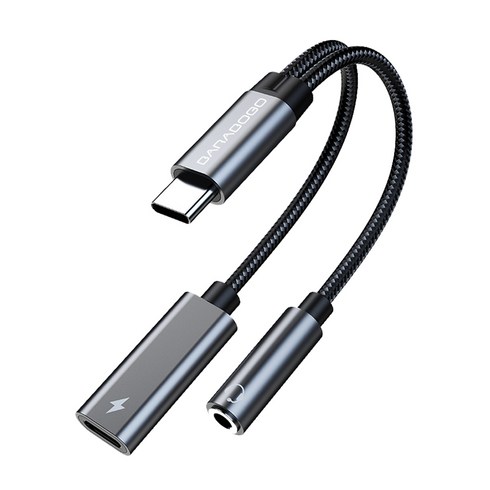 바라보고 USB C타입 이어폰 PD 60W 고속 충전 듀얼 젠더 3.5mm TA2B, 13cm, 그레이, 1개