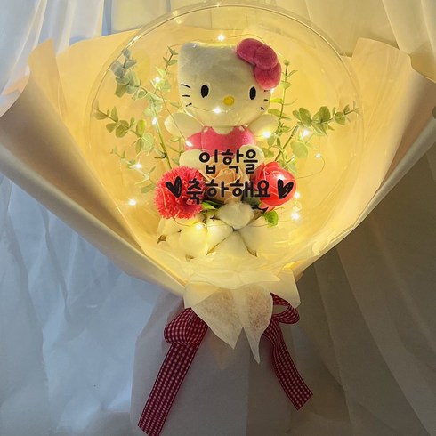 러블리팜 산리오 인형 벌룬 LED 조명 비누 꽃다발, 헬로키티