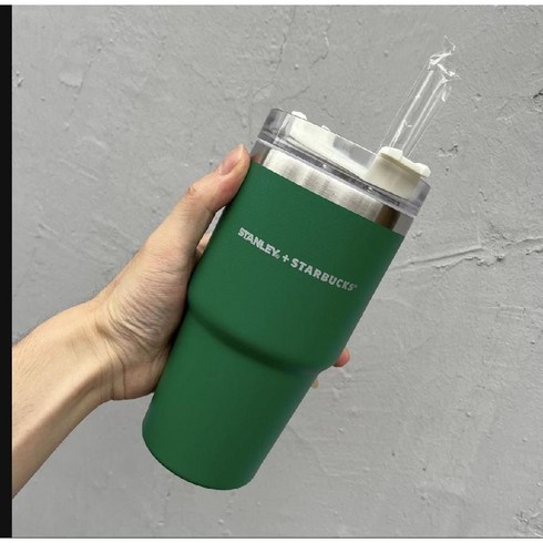 스타벅스텀블러 보온병 대용량 빨대 스테인리스 보온 빨대컵 20oz, 591ml, 그린, 1개