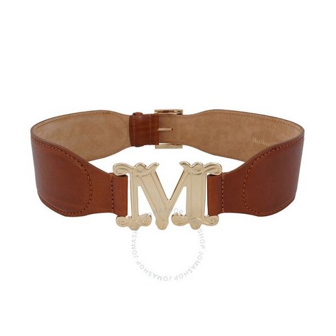 Max Mara Ladies Tobacco Fiuggi Logo Buckle Leather Belt Size X-Small