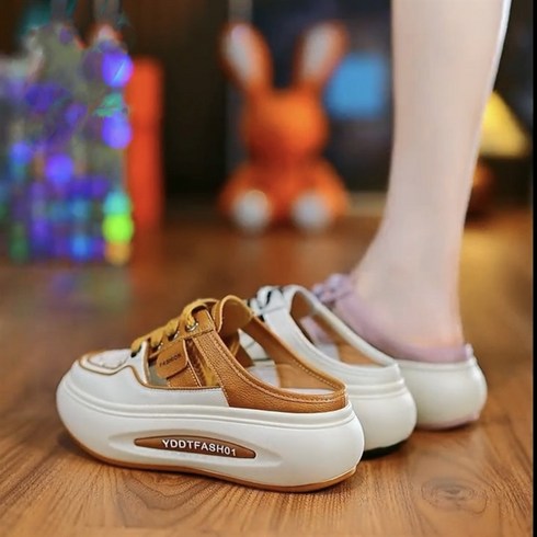 여자 빈티지샌들 핸드메이드미들힐 샌들 리얼 가죽 부드러운 통굽 슈즈