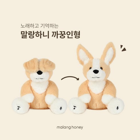 말랑하니 노래하고 기억하는 까꿍 애착 동물 인형 코기 강아지, 31cm, 혼합색상