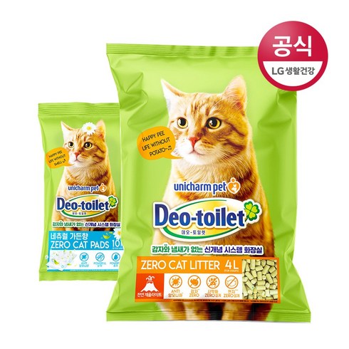 2024년 가성비 최고 유니참 모래 - [LG유니참] 데오토일렛 고양이 모래 4L + 고양이 패드 10P, 단품