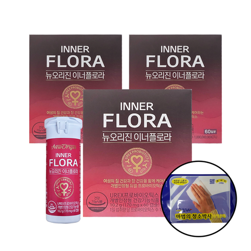 유한건강 뉴오리진 이너플로라 여성 질건강 유산균 UREX 프로바이오틱스 170 mg X 60캡슐 청소박사 증정, 3개, 60정