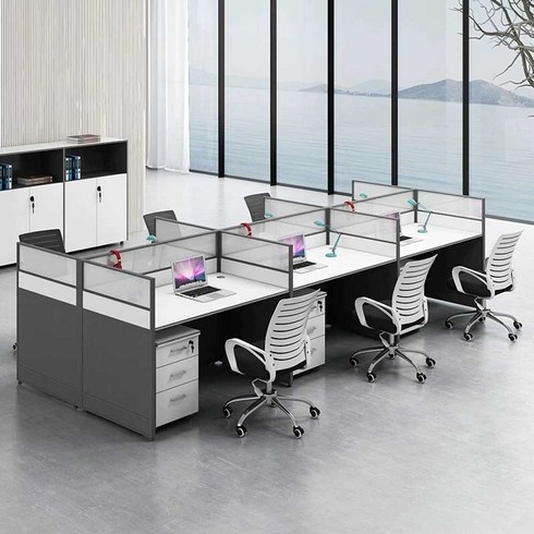 큰바다가구점 - 6인용 사무실 테이블 서랍 의자 세트 사무용 컴퓨터 책상, 크로스 타입 쿼드러플 (캐비닛 + 사무실 의자 포함)