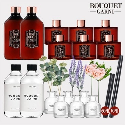 [부케가르니]디퓨져 더블풀세트(500ml4종+ 200ml6종 + 리필공병6+리드스틱76개, 단일상품_