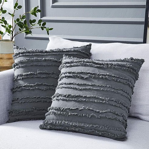Longhui bedding 아이보리 화이트 장식용 쿠션 커버 2개 세트 66cm x 66cm(26인치 26인치) 격자 패턴 샴 베개 66cm(26인치) 소파 카우치 침대, Grey Blue