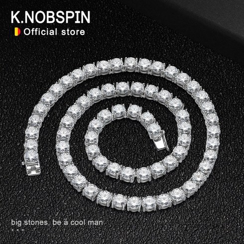 생줄랑 18캐럿 테니스 목걸이팔찌 세트 - Knobspin 6.5mm moissanite 테니스 팔찌 목걸이 여성용 남자 스파클링 풀 다이아몬드 gra 925 스털링 실버 체인