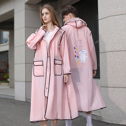 NY20 귀여운 곰돌이 오버핏 남여공용 롱 레인코트 다회용 EVA커플우의