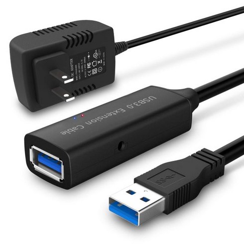 액티브3.0 5박스 - RSHTECH USB 3.0 확장 케이블 50피트 액티브 케이블5V 2A 전원 어댑터 포함 X박스 PS4 VR Webcam 등용 칩셋 신호 부스터 2개 15M Extender 암수, 50ft/15M+5V 2APower adapter