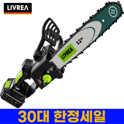 전기톱 - LIVREA 독일기술 전기톱 고출력 무선 충전식 세트 소형 미니 체인 날 전동, 12인치 전기톱+일반배터리, 1개