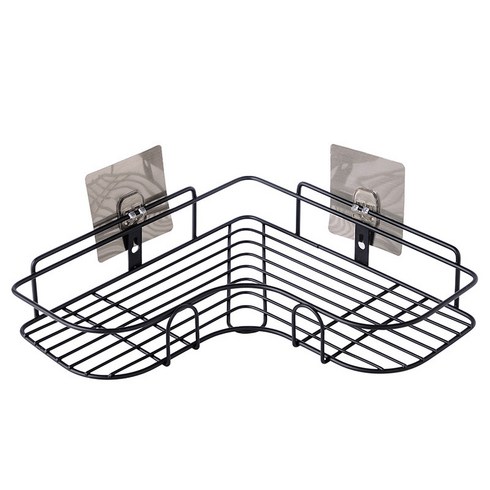 욕실선반 철예 펀치프리 화장실 다공화장실 벽 모서리 삼각대 수납장, 트라이앵글 블랙 (후크)