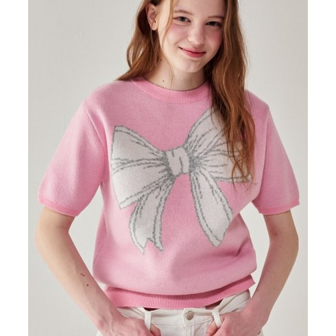 론론 - 론론 RIBBON ITALY COTTON SHORT KNIT SOFT PINK