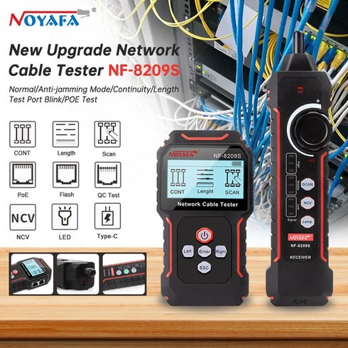 테스터기 전기테스터기 NOYAFA NF8209S 네트워크 케이블 테스터 추적기 Cat5 Cat6 PoE 감지 길이 연속성 테스트 NCV 및 램프, 1)NF8209S