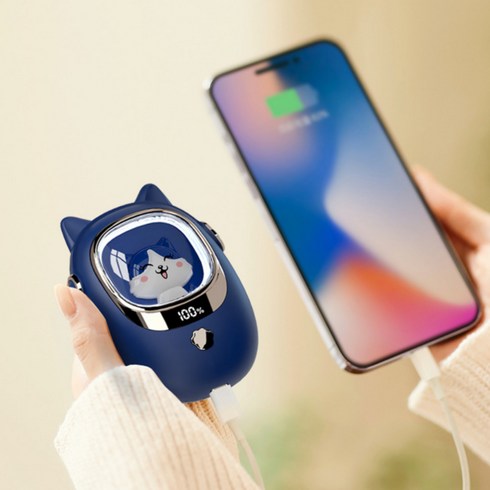 2023년 가성비 최고 10000mah 손난로 - 보조배터리 손난로 무드등 10000mAh 5단조절 그래핀 탄소, 네이비