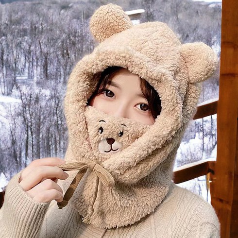 어반스테이지 곰돌이 넥워머 귀돌이 후드 바라클라바, 마스크형 베이지