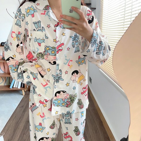 큐티 짱구 잠옷 순면 긴팔 캐릭터 홈웨어 세트