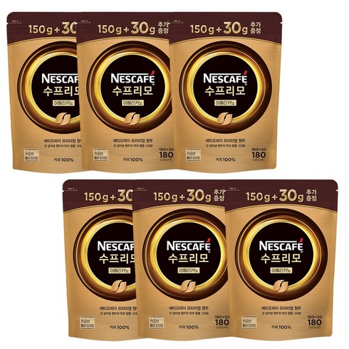 네스카페 수프리모 아메리카노 파우치 150+30g, 30g, 1개입, 6개