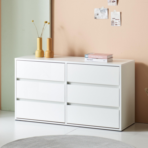 [라인퍼니쳐] 니드 3단 와이드 1200 서랍장 화이트 볼레일 서랍장