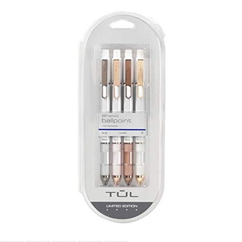 TUL 접이식 볼펜 선셋 셰이드 불릿 포인트 1.0mm 펄 화이트 배럴 파란색 잉크 4개 팩 TUL Retractable Ballpoint Pens Limi, 1개