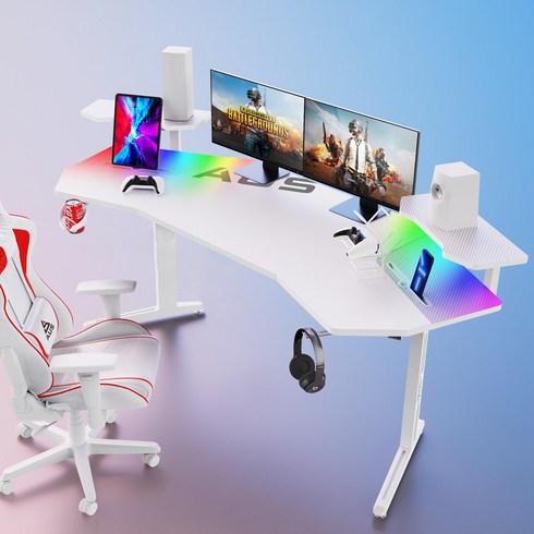 아우스 위너렉스 MT 프리미엄 게이밍책상 JET 컴퓨터책상 LED 카본 와이드 책상 확장형 게임용책상, RGB형x화이트(선반포함)