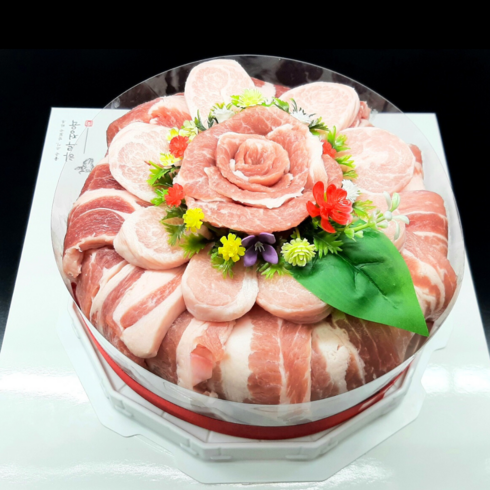 한돈케이크 800g 선물용 삼겹살 고기케이크/리본포장, 생신토퍼+리본포장, 1세트