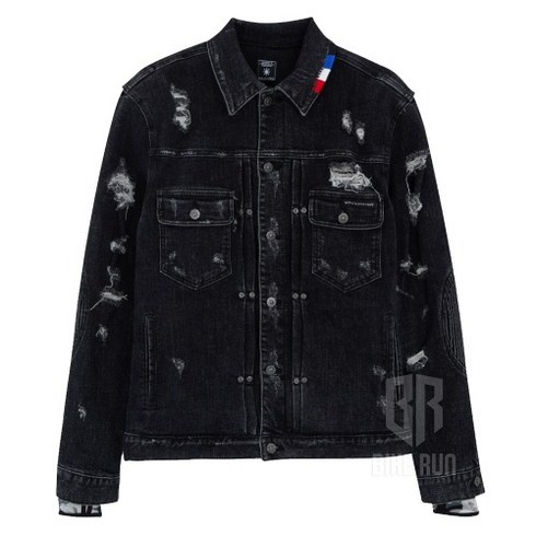 모빈스알 MOVINS.R JOHN DESTROYED DENIM JACKET 라이더 자켓, BLACK, L(50)