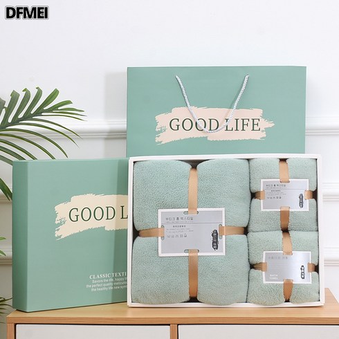 DFMEI 코랄 캐시미어 수건 목욕 타올 3종 세트 후자모 숄, 그린[1목욕타올2수건세트], 타월35X75CM/목욕타올70x140CM