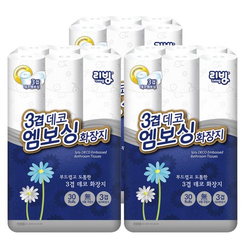삼정펄프 리빙데코 엠보싱 3겹 30M 30롤x3팩, 3팩, 30롤