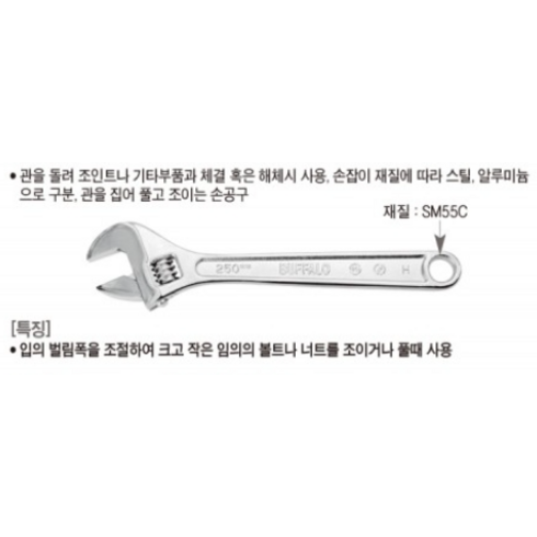 세신버팔로 몽키스패너 규격 375mm 15" 사용범위 44~47, 1개