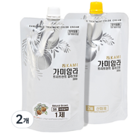 아론트리트먼트염색약 - 가미암라 트리트먼트 칼라크림 300g, 5N 자연갈색, 2개