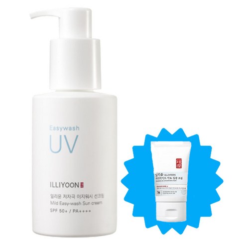 NEW 일리윤 저자극 이지워시 선크림 150ml +휴대용 아토집중크림 30ml 증 정/SPF50+ PA++++ 펌프형대용량 자외선차단, 1세트