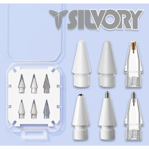 낼나샵 - SILVORY 애플펜슬 펜촉 6개입 메탈 팁 샤프펜슬 팁 2H 2B 반영구 무소음 교체 1세대 2세대 호환, 1세트