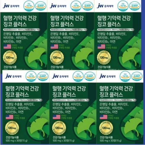 징코플러스 - JW중외제약 징코플러스 식약처 인증, 30정, 6개