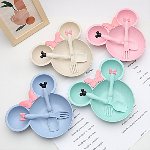 미키마우스 식기세트 유아식기세트 어린이집 유치원 생일 답례품 아기 아동 이유식 밥그릇 스푼 포크 세트 구디백 영어 유치원 답례품 졸업 선물, 블루