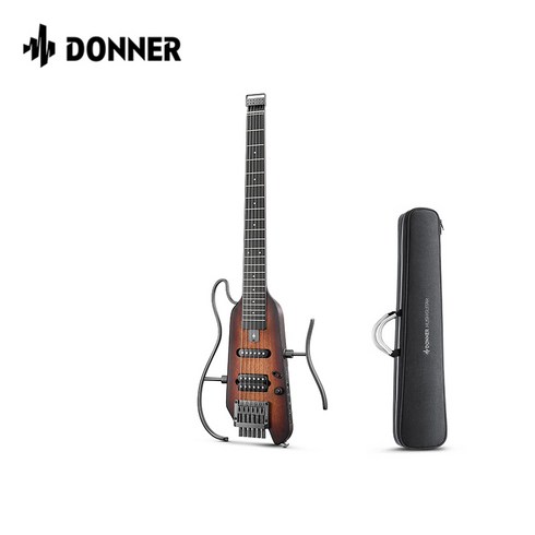 Donner HUSH-X 일렉트릭 기타 키트 - 페더라이트 헤드리스 기타 여행 및 연습에 적합 마호가니 솔리드 바디 간편한 조립 스탠드 긱백 모든 액세서리, Sunburst