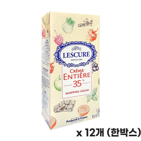 1816. 휘핑크림(레스큐어35%)(1Lx12개)한박스 프랑스생크림 동물성생크림 [하절기 아이스박스 무료], 12개