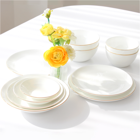 블랑골드 4인 그릇세트 본차이나 식기 홈세트 화이트 골드라인 23P 신혼 집들이선물