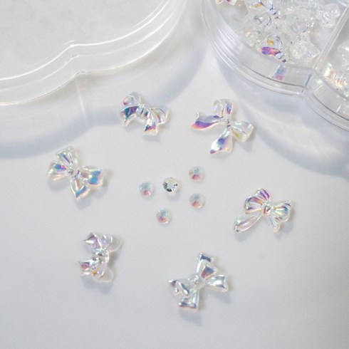 여고니야 네일파츠 오로라 리본 스터드 믹스 세트, 1세트, 리본 네일파츠