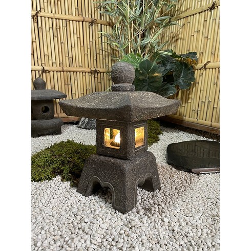 석탑 미니 석등 돌탑 마당석 돌 램프 조경석 화단, 15 높이 40cm(C형 전기 연결)