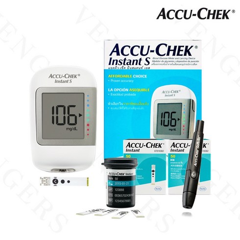 아큐첵 - 아큐첵 인스턴트 AccuChek Instant S 혈당측정기 풀세트 메디캣 지퍼백 증정 ( 기계 + 채혈기 + 시험지100매 + 호환침100개 + 알콜솜100매 ), 100매 세트